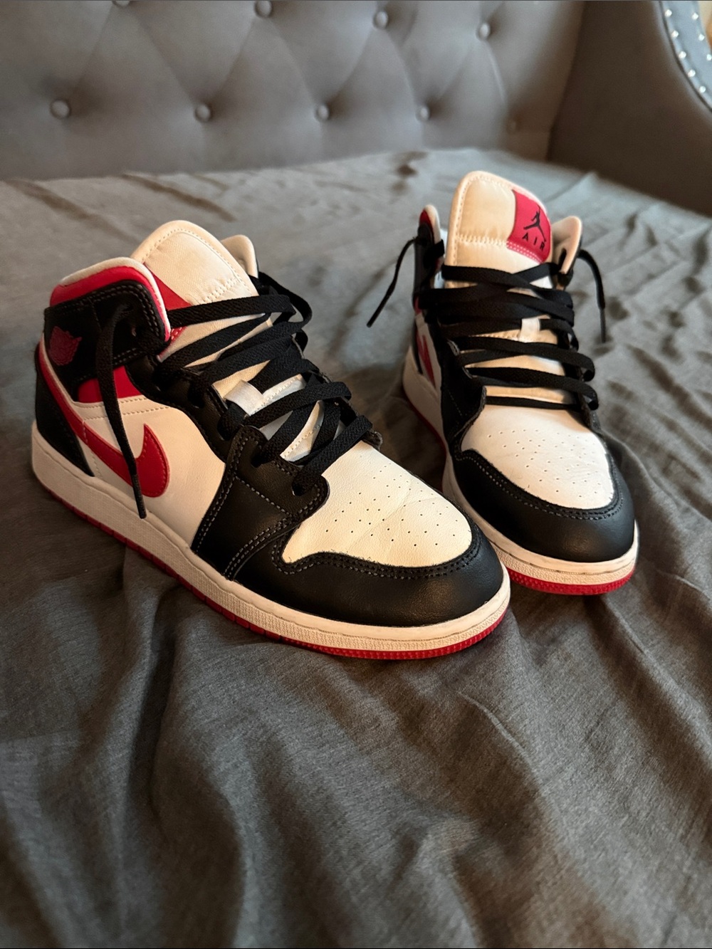 Jordan Kids High-Top Sneakers in White, Black & Red
